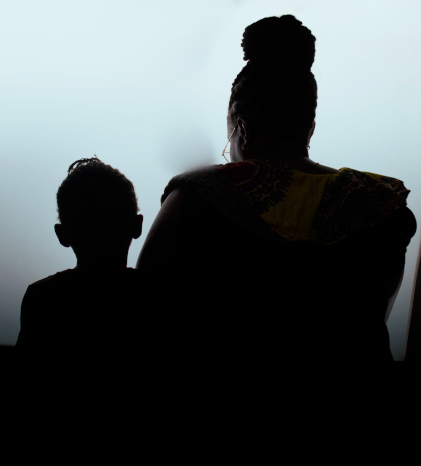 Silhouette of a woman and a girl